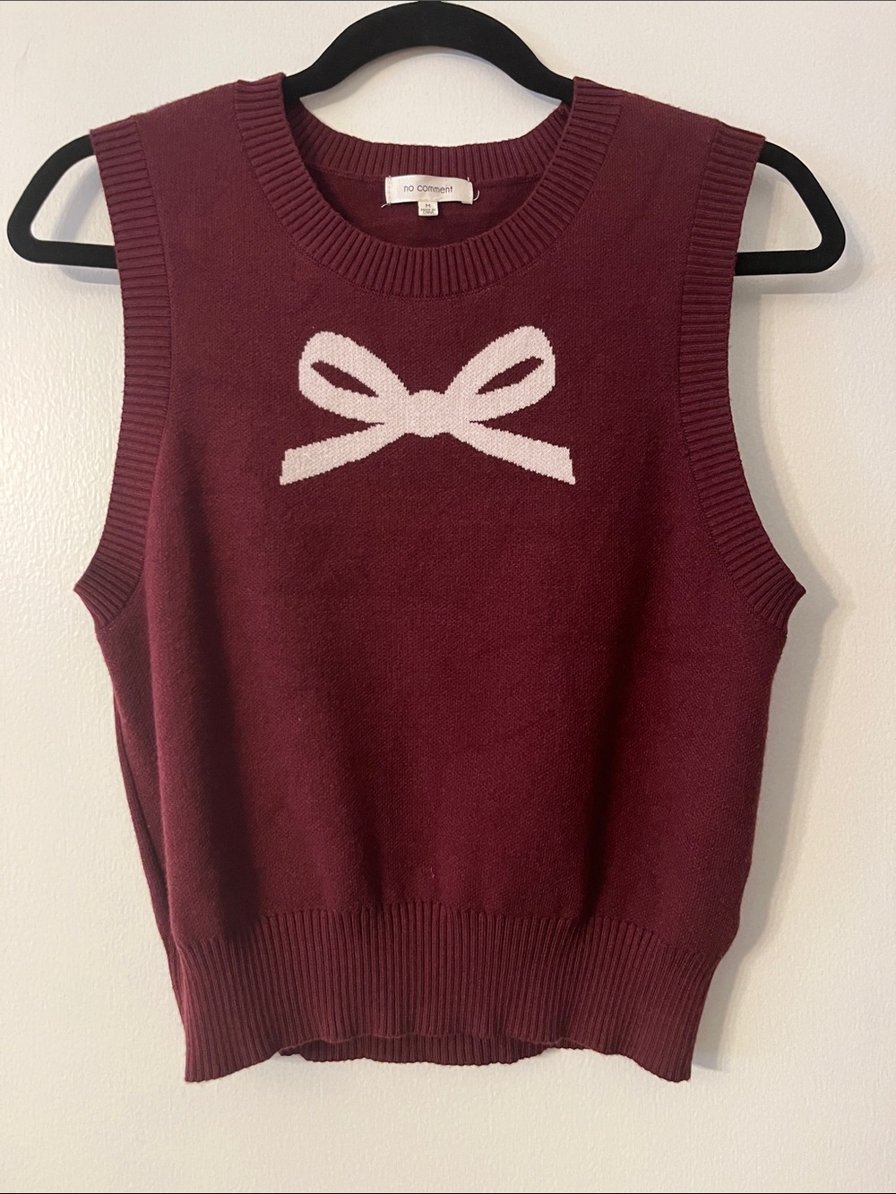No Comment Burgundy Bow Knit Tank Sweater Vest
